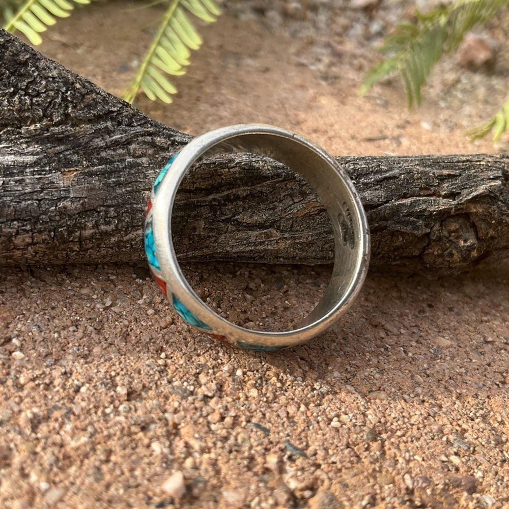 Native American Turquoise & Coral Band - Picture 4 of 7